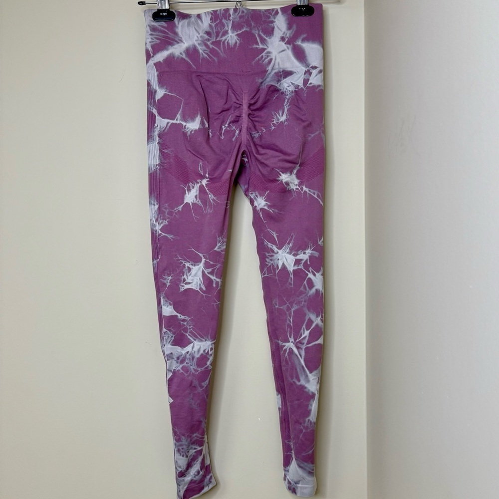 Romwe High Waist Scrunch Leggings | Butt Lifting Effect Rose Tye dye Lightning - Picture 4 of 8